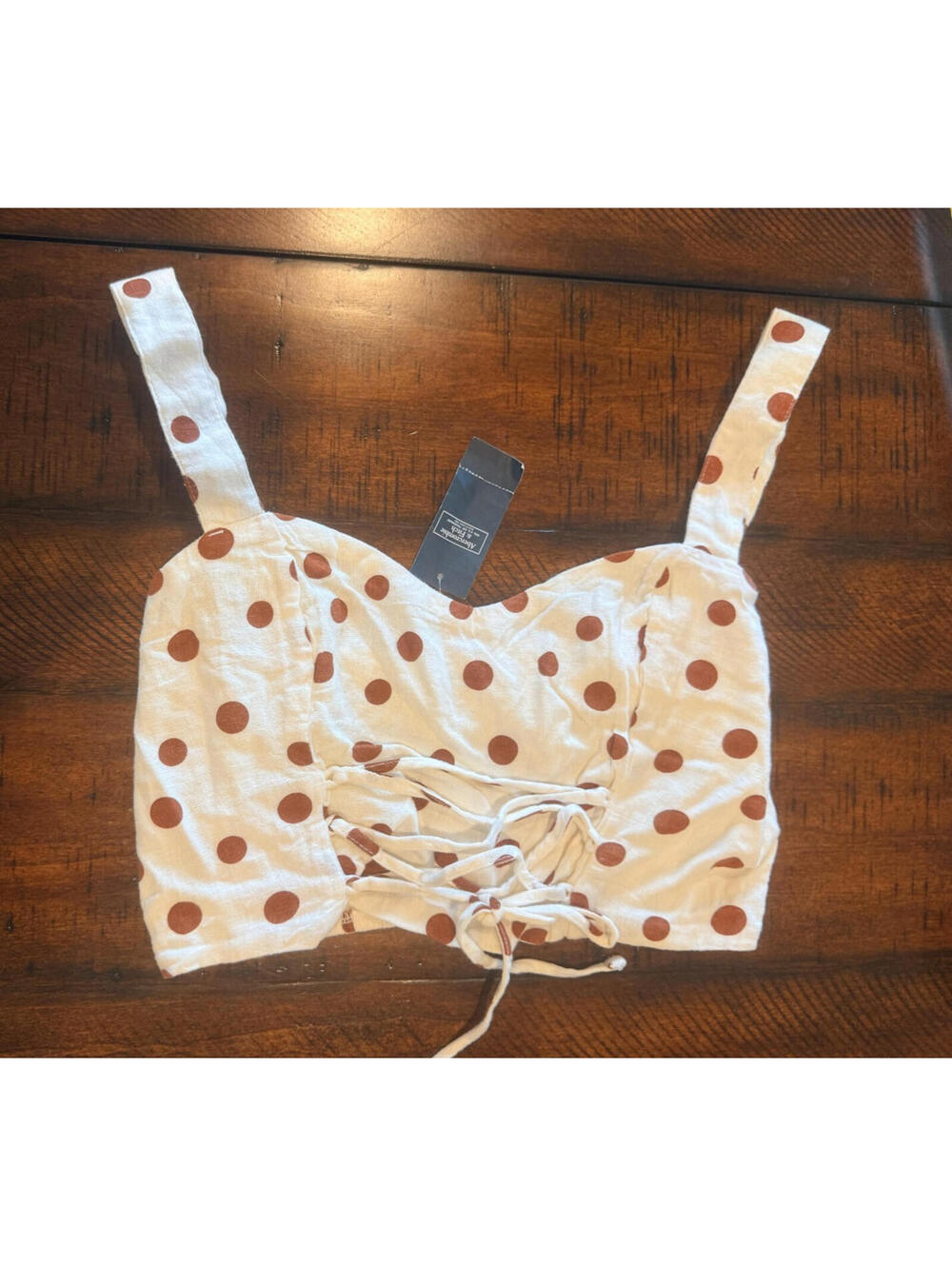 Abercrombie & Fitch Cream and Brown Polka Dot Crop Top - Medium